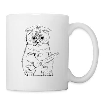 T-shirt d’Halloween Chat effrayant avec couteau - Mug blanc - blanc - Droite
