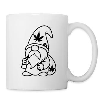 Zwerg/Wichtel mit Cannabissack auf dem Rücken - Tasse - Weiß - Rechts