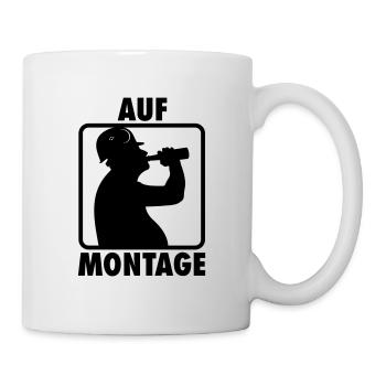 AUF MONTAGE, BAUARBEITER BAUHELM UND BIER - Tasse - Weiß - Rechts