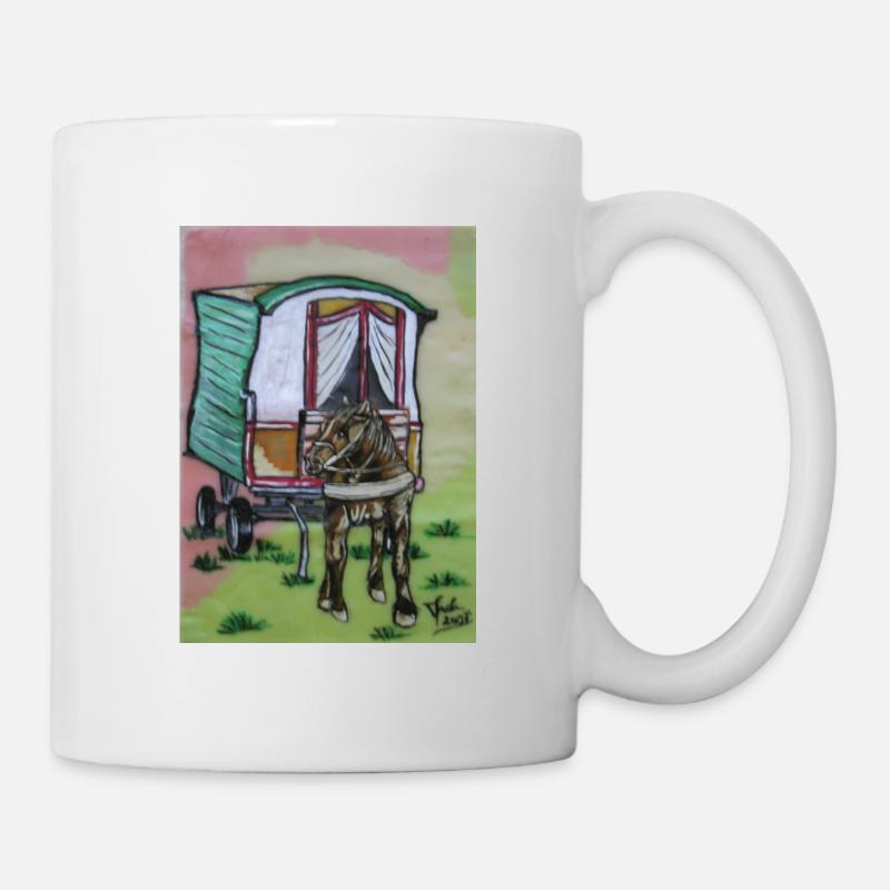 cheval roulotte - Mug blanc - blanc