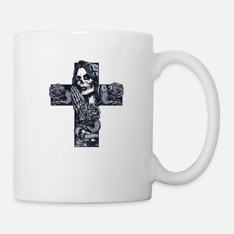 Abstraktes Kreuz • Skelett • Skull • Schlange - Tasse - Weiß