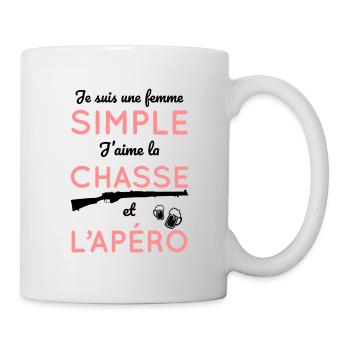 Je suis une femme simple j'aime la chasse et apéro - Mug blanc - blanc - Droite