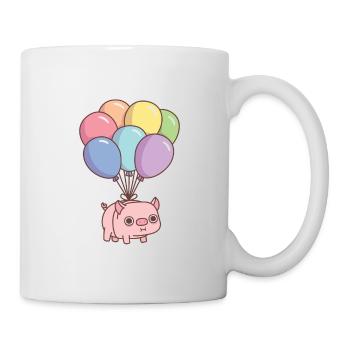 Cochon mignon attaché avec des ballons arc-en-ciel - Mug blanc - blanc - Droite