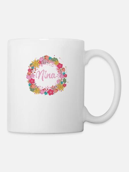 nina,blumen,blumenkranz,floral,illustration - Tasse - Weiß