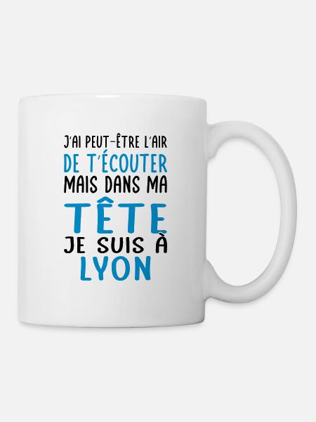 Dans ma tête je suis à Lyon - Cadeau humour - Mug blanc - blanc