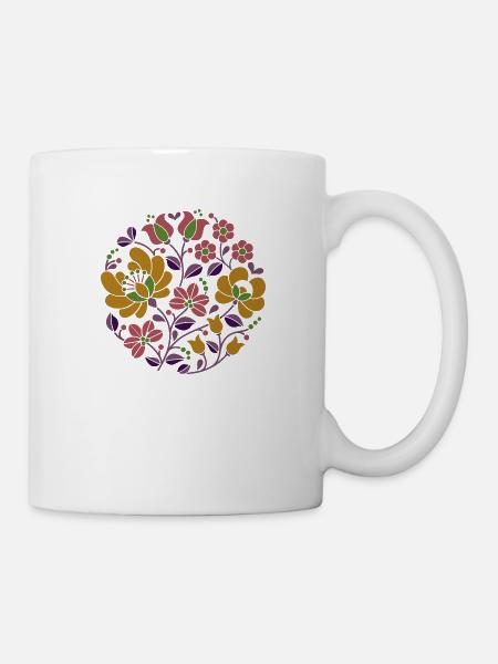 ungarische Blumen , bunt, bunte blumen,ranke,blume - Tasse - Weiß