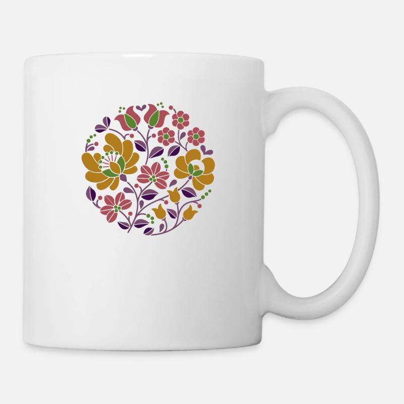 ungarische Blumen , bunt, bunte blumen,ranke,blume - Tasse - Weiß