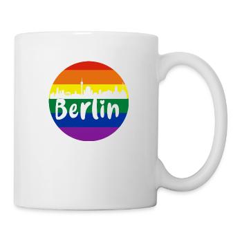 Berlin,skyline,bunt,scherenschnitt,Kreis,logo,LGBT - Tasse - Weiß - Rechts