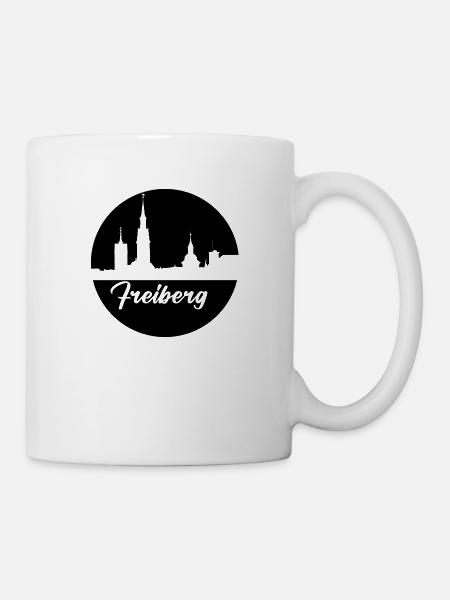 schwarz, skyline, kreis, scherenschnitt,freiberg - Tasse - Weiß