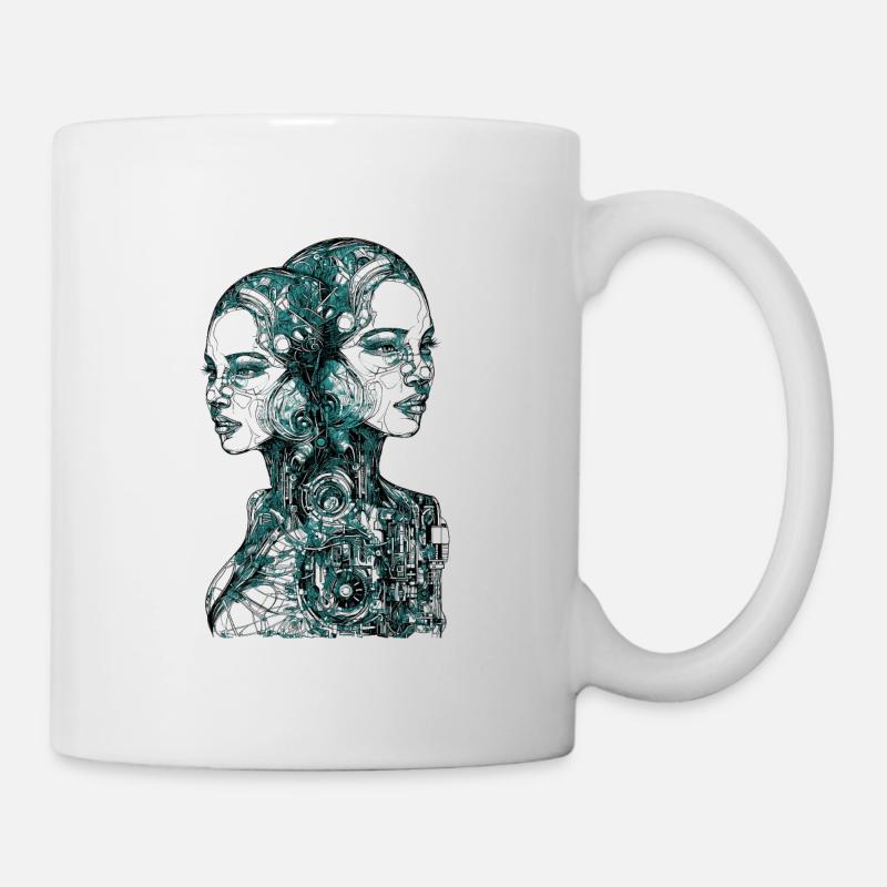 Deux cyborgs futuristes féminins - Mug blanc - blanc