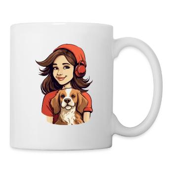Nur ein Mädchenkopf und ihr Hund im Cartoon-Stil - Tasse - Weiß - Rechts