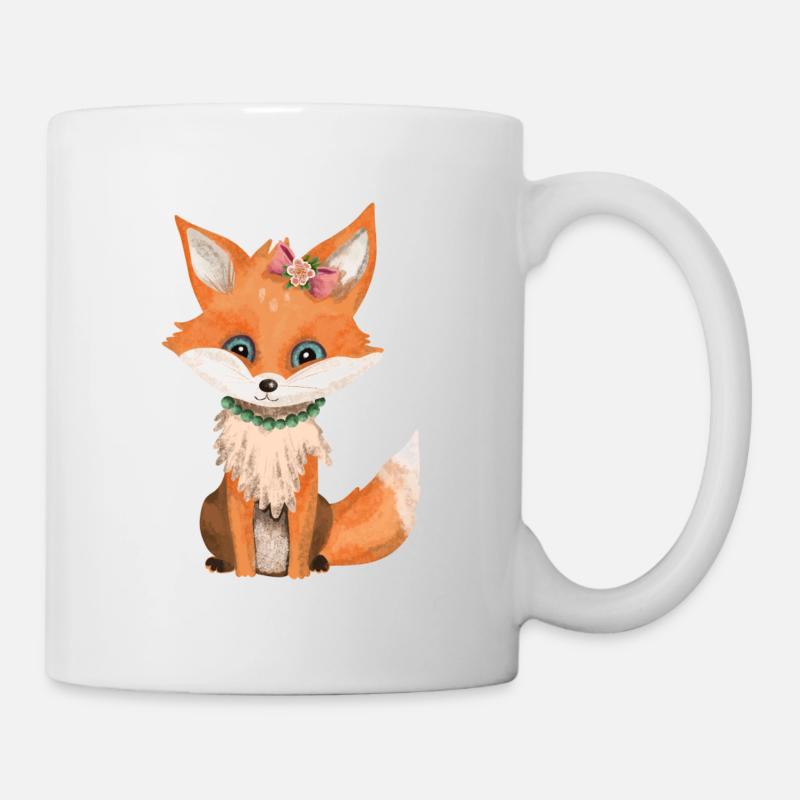 Little fox with bow and pearl necklace - Mug - white