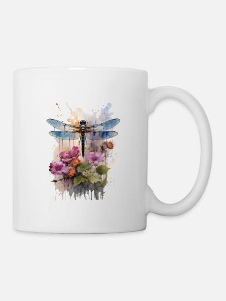 Libelle als Aquarell Kunstwerk - Tasse - Weiß