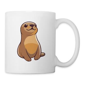 Lion de mer Cartoon Kawaii Aquarelle Illustration - Mug blanc - blanc - Droite