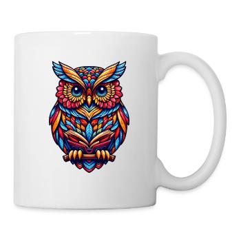 OWL EAGLE OWL BIRD OF PREY TAWNY OWL FEATHER RAINBOW COLORFUL - Mug - white - Right