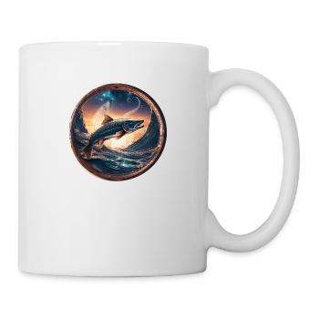 fisch,welle,gold,meer,sonnenaufgang,blau - Tasse - Weiß - Rechts