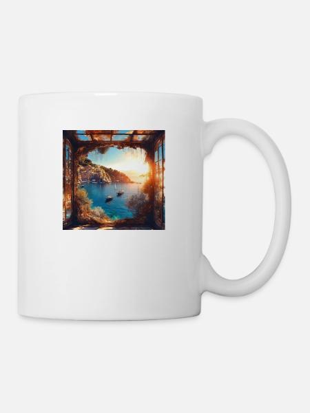 portofino,landschaft,aquarell,malerei - Tasse - Weiß