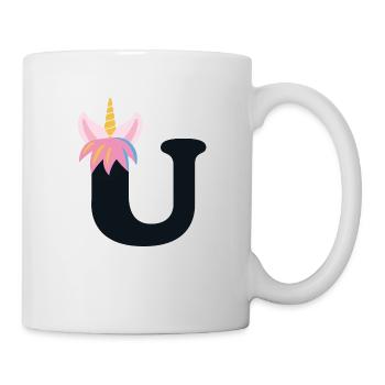 Einhorn-Buchstabe Regenbogenstyle "U" | be unique - Tasse - Weiß - Rechts