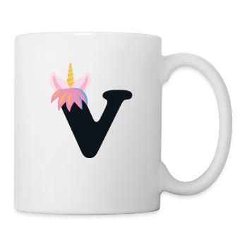 Einhorn-Buchstabe Regenbogenstyle "V" | be unique - Tasse - Weiß - Rechts