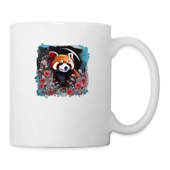 Roter panda,panda, Blumen, Malerei - Tasse - Weiß - Rechts