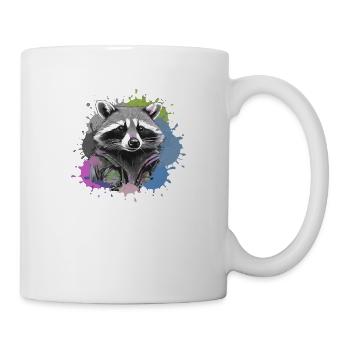 raton laveur, noir et blanc, gris, aquarelle, coloré - Mug blanc - blanc - Droite