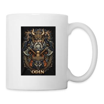 Odin Le Père de guerre avec les corbeaux et les loups - Mug blanc - blanc - Droite