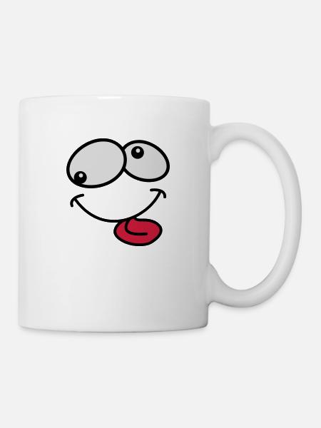 Stupide Crazy Grimace Comic Cartoon Face - Mug blanc - blanc