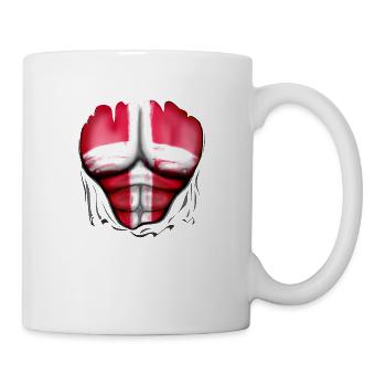 Denmark Flag Ripped Muscles, six pack, chest - Mug - white - Right