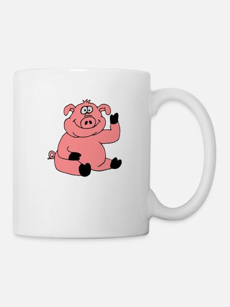 Mignon bande dessinée bande dessinée ondes de cochon amical - Mug blanc - blanc