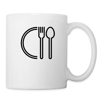 Löffel, Gabel und Teller - Tasse - Weiß - Rechts