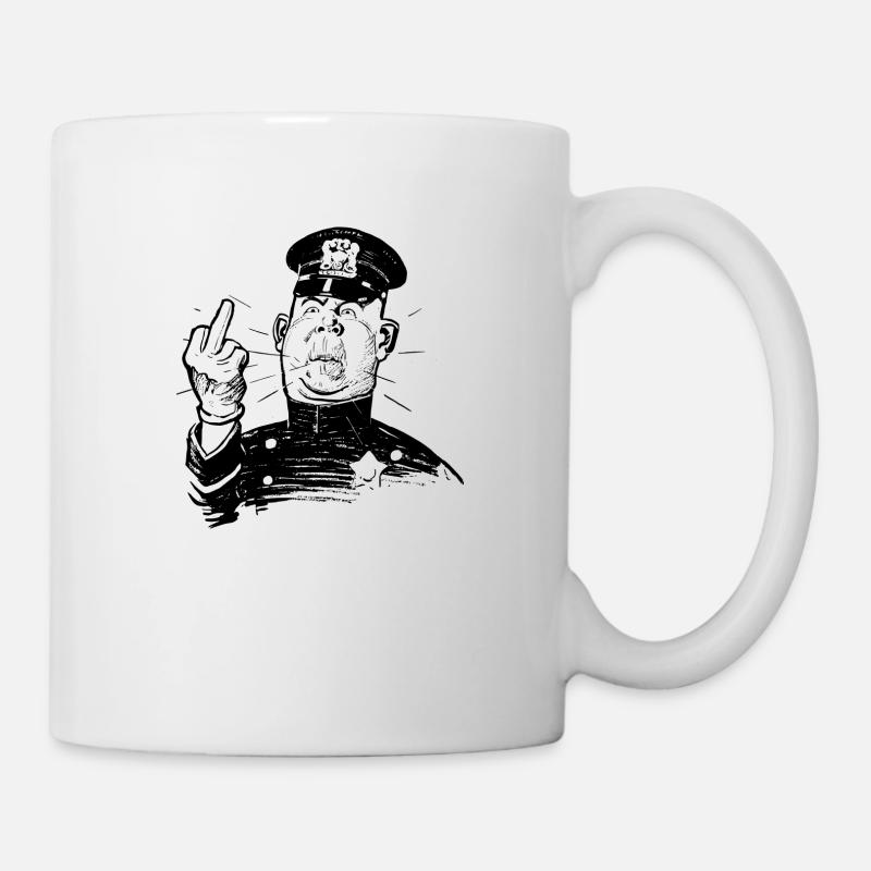 policier en colère montrant doigt du milieu - Mug blanc - blanc