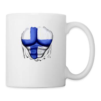 Finland Flag Ripped Muscles, six pack, chest - Mug - white - Right
