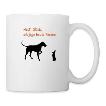 hund_jagt_fasane_neu_cb - Tasse - Weiß - Rechts