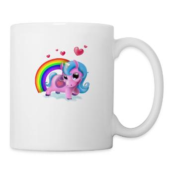 Einhornbaby Tracy auf Wolke mit Regenbogen, Fohlen - Tasse - Weiß - Rechts