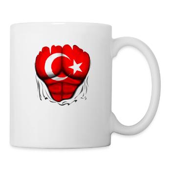 Turkey Flag Ripped Muscles, six pack, chest - Mug - white - Right