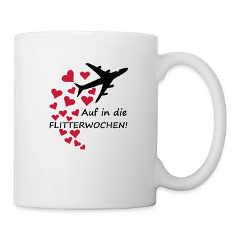 Flitterwochen / Hochzeit - Flugzeug mit Herzen - Tasse - Weiß - Rechts