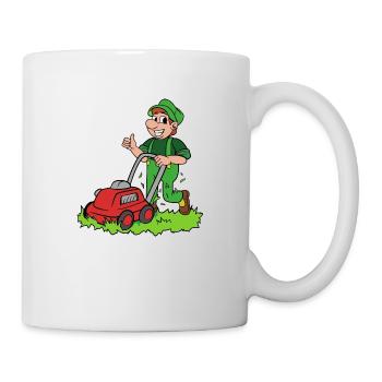 Jardinier avec tondeuse - Mug blanc - blanc - Droite