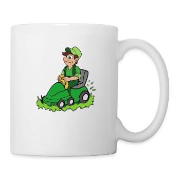 Jardinier avec tondeuse - Mug blanc - blanc - Droite