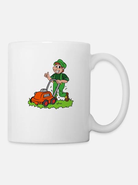 Gärtner mit Rasenmäher - Tasse - Weiß