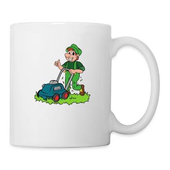 Jardinier avec tondeuse - Mug blanc - blanc - Droite