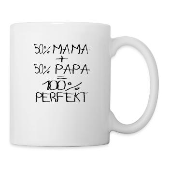 50%Mama Papa 100%Perfekt Kinderschrift - Tasse - Weiß - Rechts