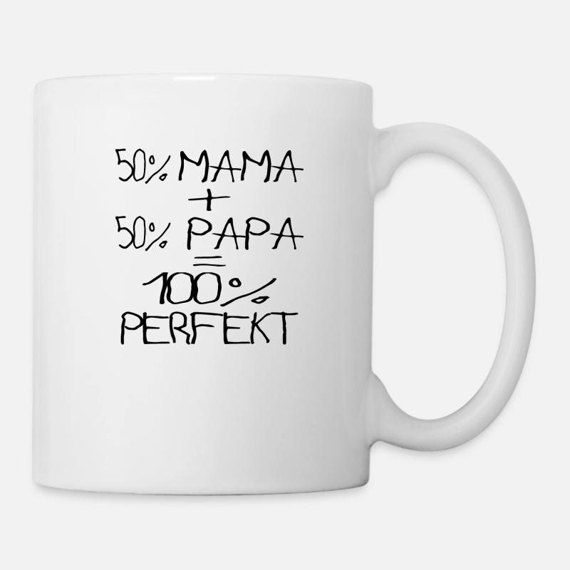 50%Mama Papa 100%Perfekt Kinderschrift - Tasse - Weiß