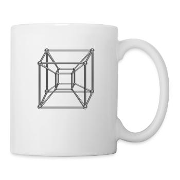 Tesseract, 4D Hypercube, digital silber, Symbol - Tasse - Weiß - Rechts