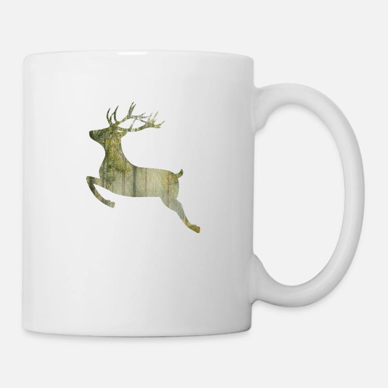 HIRSCH - DOUBLE EXPOSURE - WALD - REH - NATUR - Tasse - Weiß