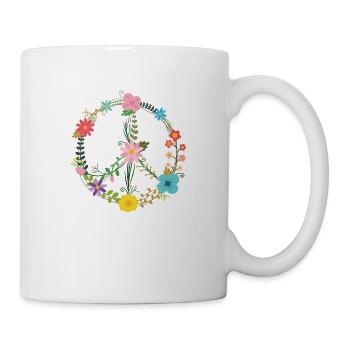 Peace Sign Zeichen mit Blumen - Tasse - Weiß - Rechts