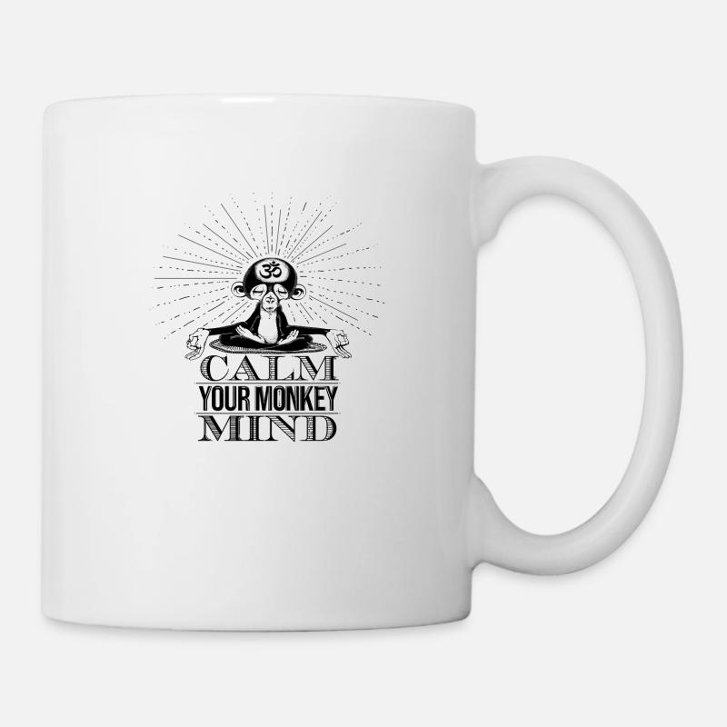 Affe meditiert Om - calm your monkey mind - Tasse - Weiß