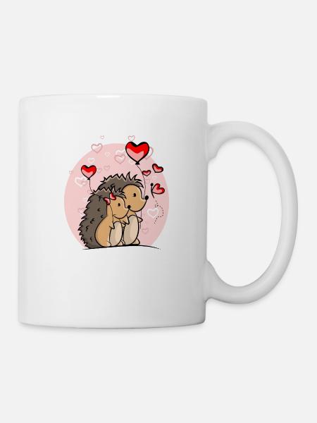 Hérisson couple amour avec des coeurs et des ballons - Mug blanc - blanc