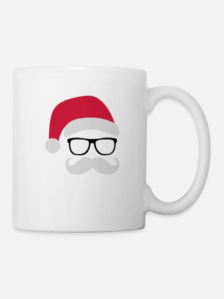 Funny Santa Claus with nerd glasses and mustache - Mug - white