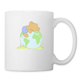 Cute Teddy Bear hugging world globe. - Mug blanc - blanc - Droite