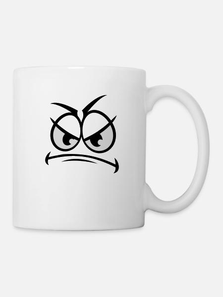 Visage mauvais méchants de dessin animé en colère - Mug blanc - blanc